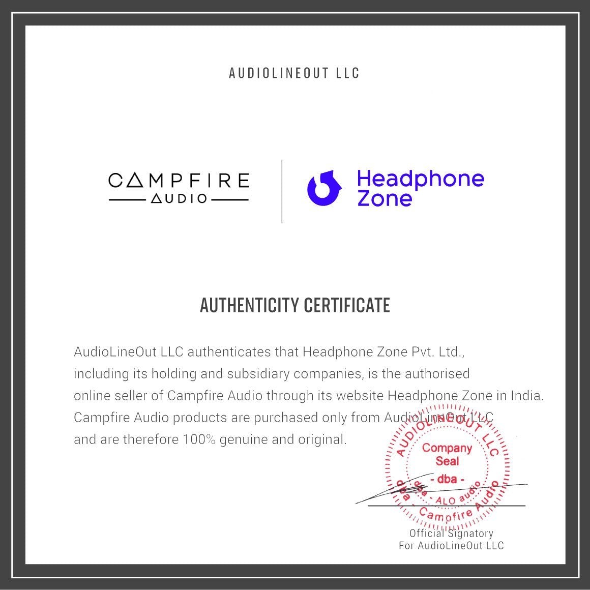 Headphone-Zone-Campfire Audio-Authenticity-Certificate