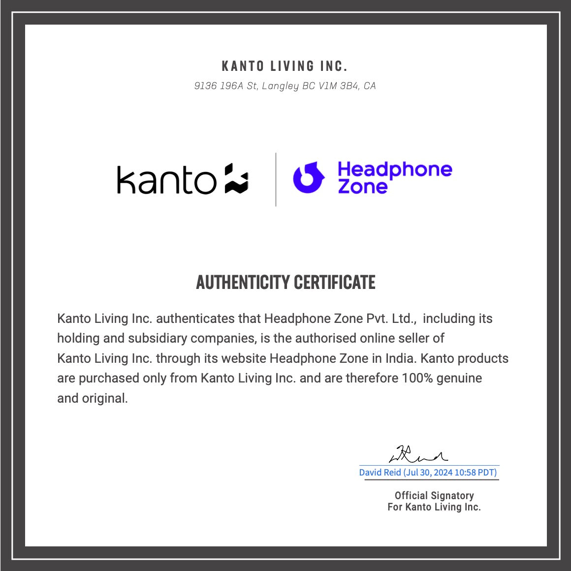 Headphone-Zone-Kanto-Authenticity-Certificate