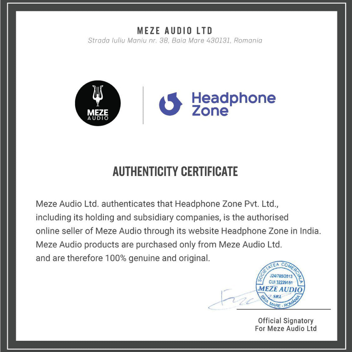 Headphone-Zone-Meze-Arta-Authenticity-Certificate
