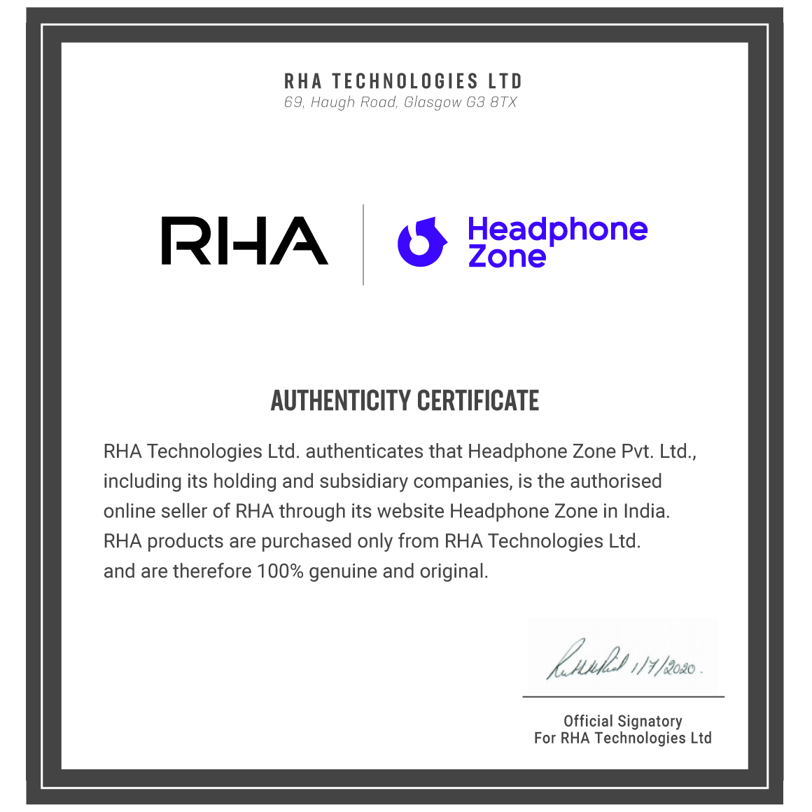 RHA-Authenticity-Certificate