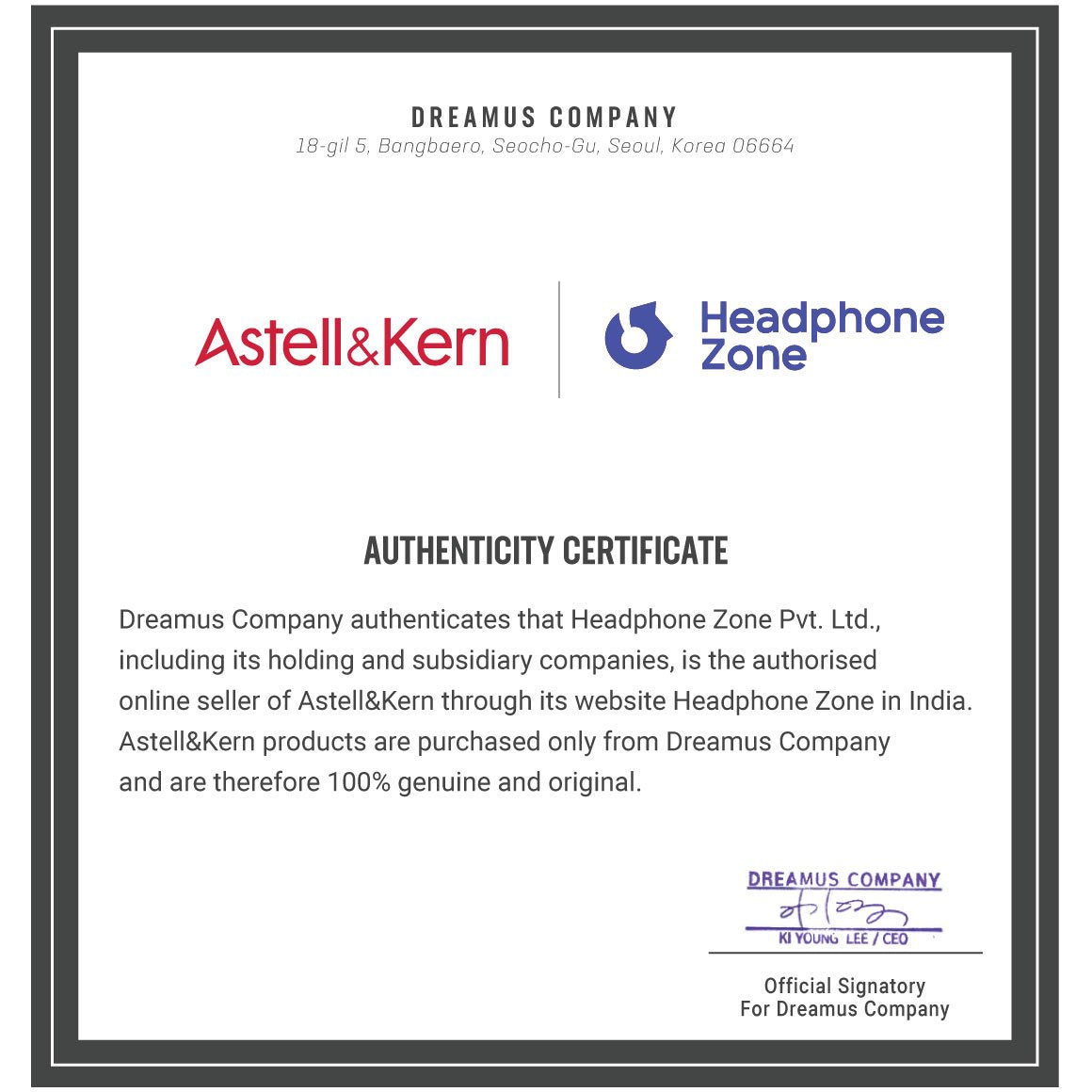 Headphne-Zone-Astell&Kern-AAuthenticity-Certificate
