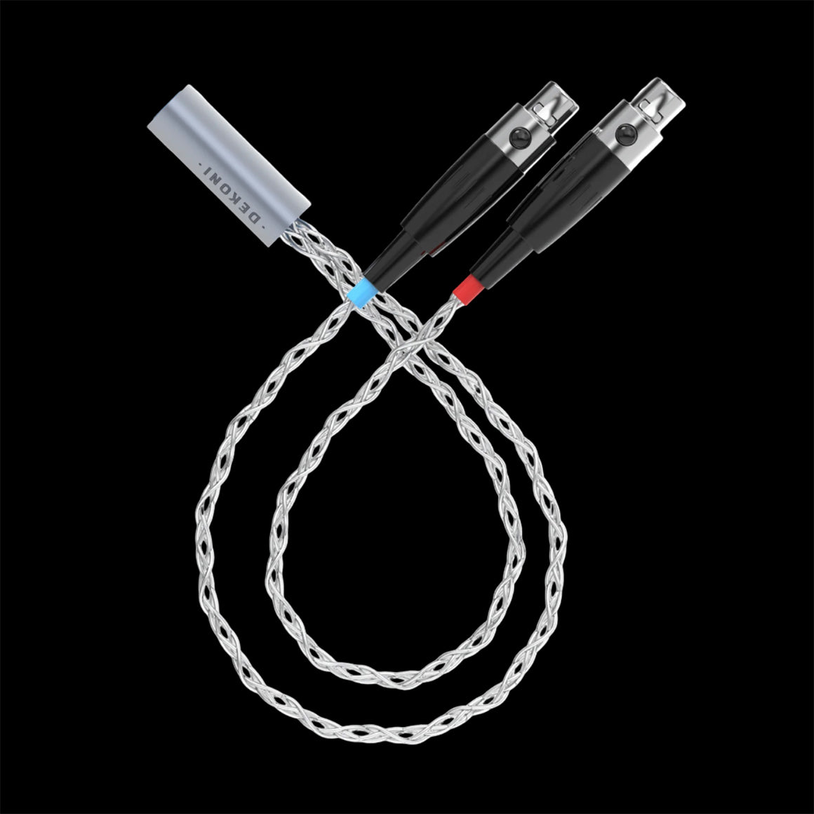 Headphone-Zone-Dekoni-Audio-Postsplit-4-Pin-Mini-XLR-Connectors-with-Silver-Braided-Cable