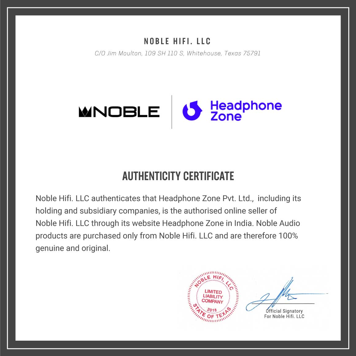 Headphone-Zone-Noble-Audio-Shogun-Authentication-Certificate