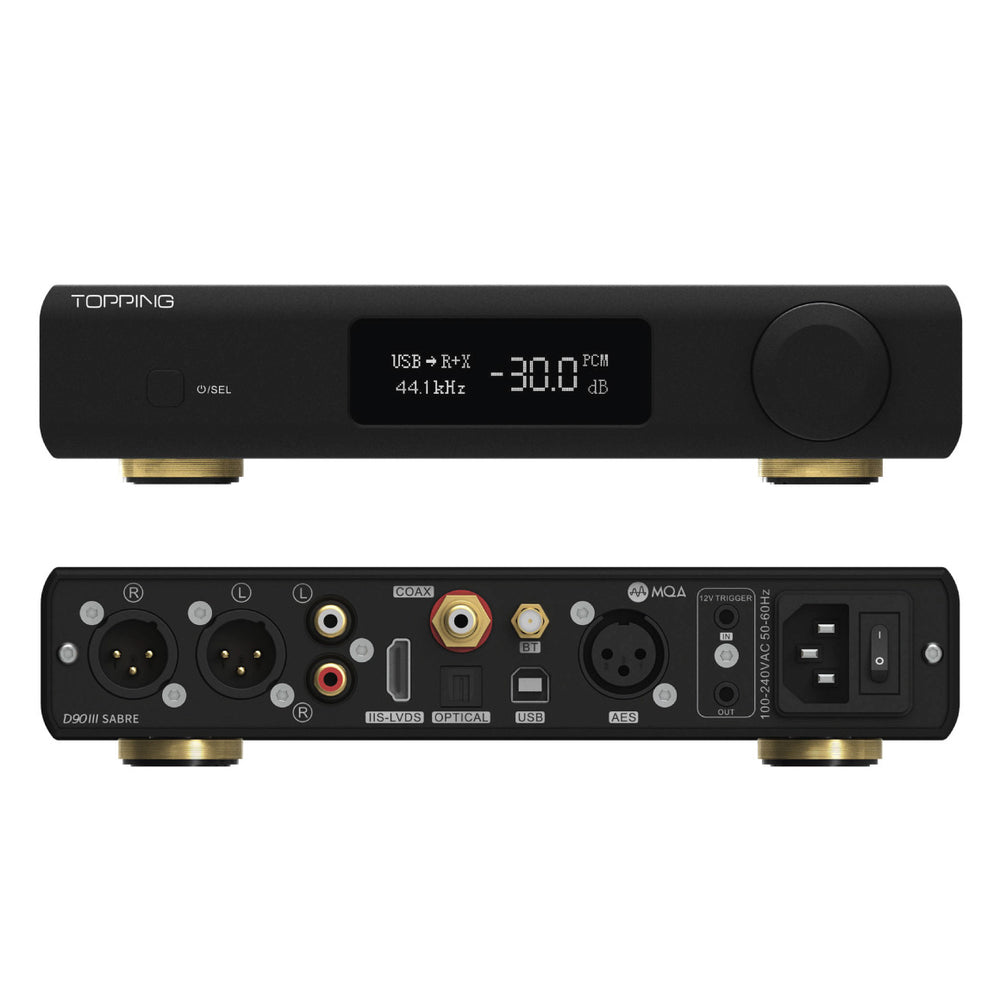 Topping D90III Préampli DAC HiFi Entièrement équilibré Discret Avec Module PSRM, Entrées USB/optique/coaxiale/AES/IIS, Convertisseur Numérique Vers