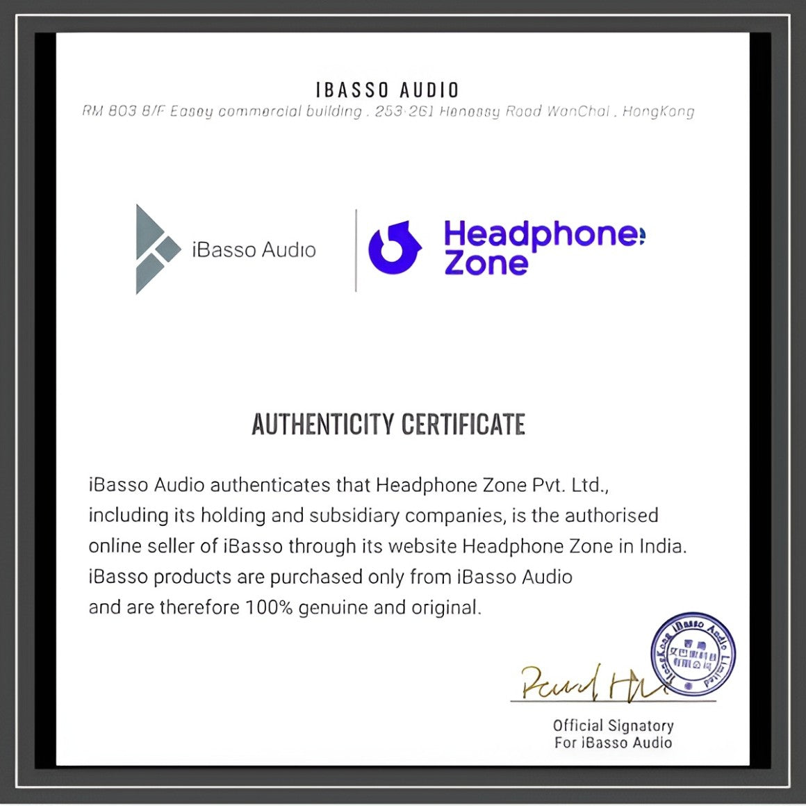 Headphone-Zone-iBasso-DC-Tonfa-Authenticity-Certificate