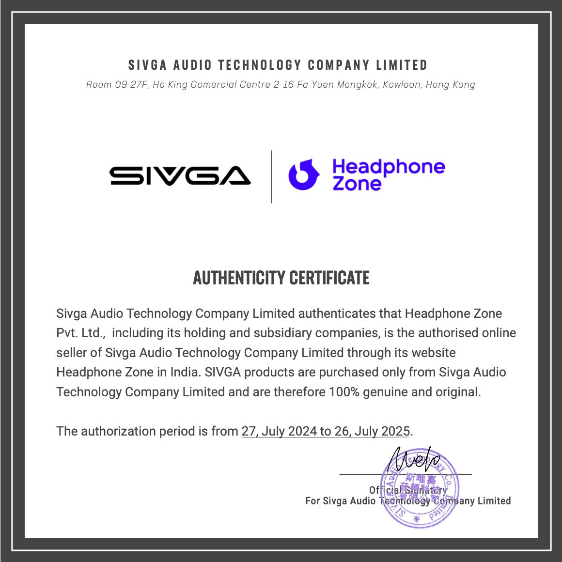 Headphone-Zone-Sivga-SV021-Authencity-Certificate
