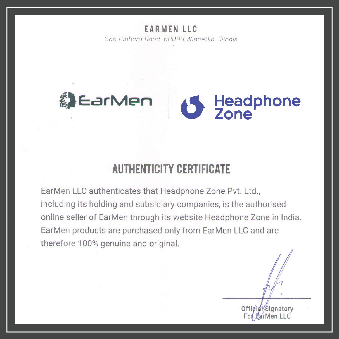 Headphone-Zone-EarMen-Authenticity-Certificate