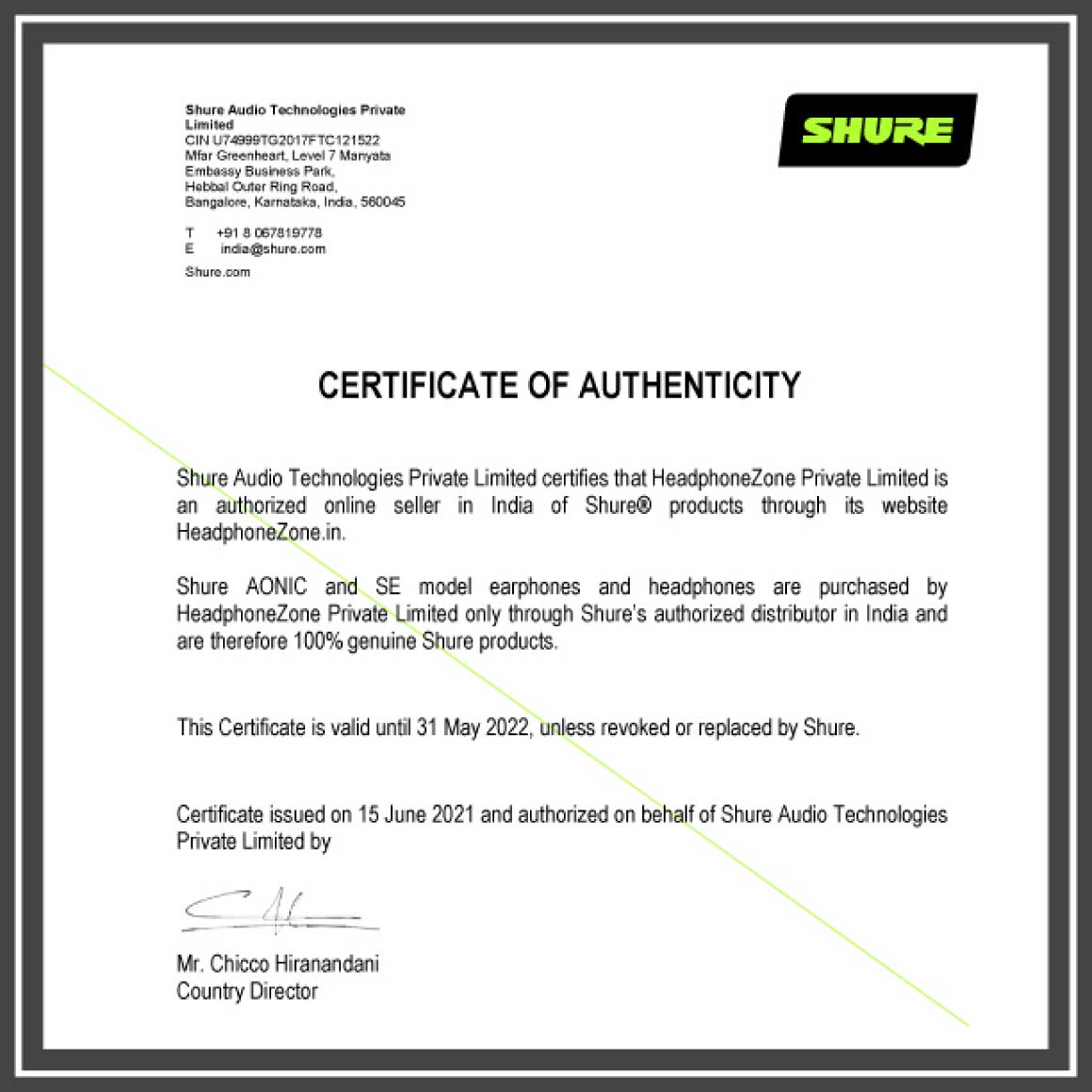 Headphone-Zone-Shure-Authenticity-Certificate