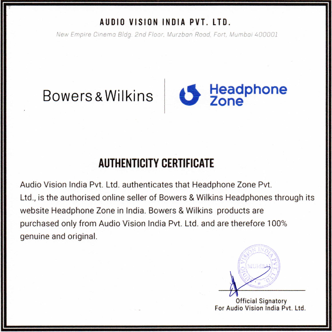 Headphone-Zone-Bowers_Wilkins-Authentication-Certificate