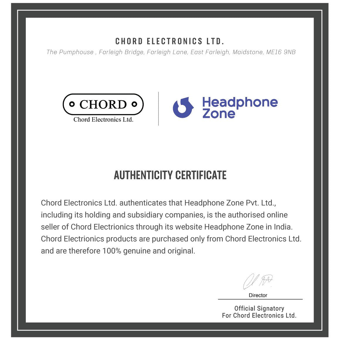 Headphone-Zone-Chord-Autrhenticity-certificate