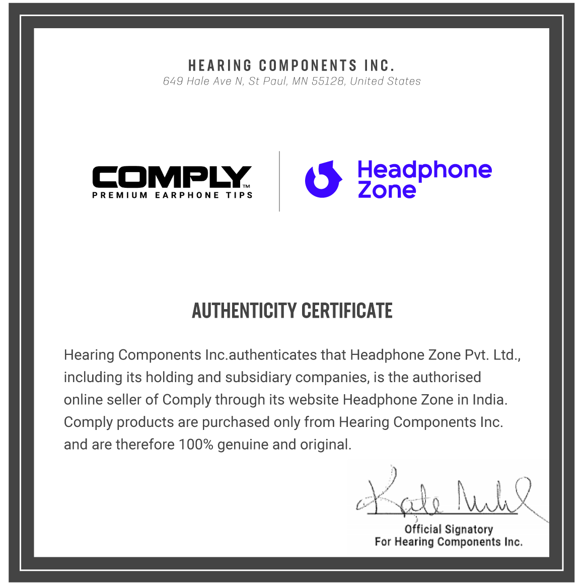 Headphone-Zone-Comply-Authenticity-Certificate