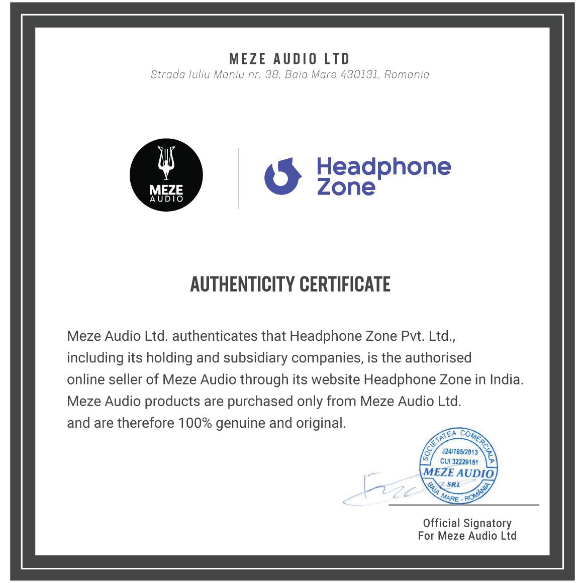 Headphone-Zone-Meze-Authneticity-Certificate