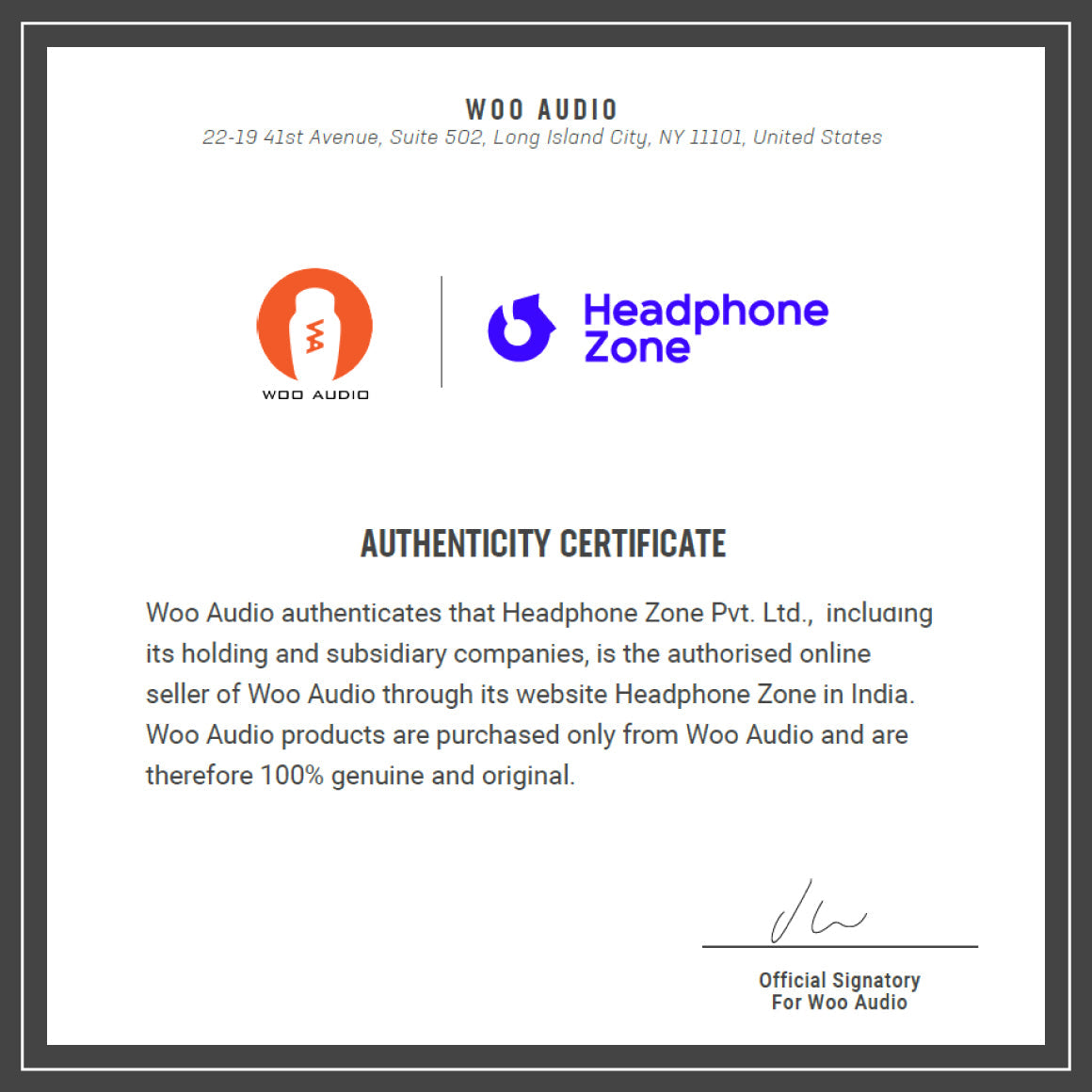Headphone-Zone-Woo-Audio-Authenticity-Certificate